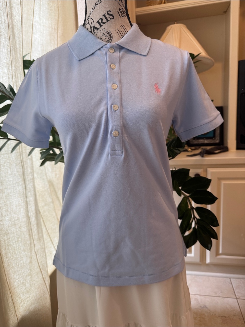Ralph Lauren Light Blue Polo with Pink Pony Embroidery